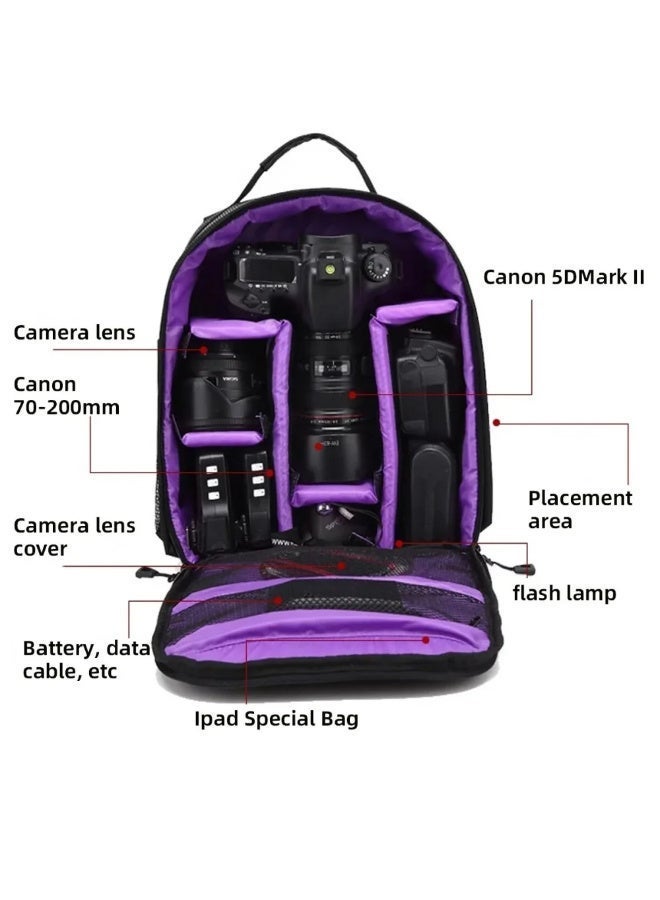 Chabeia Camera Bag ，Shockproof Photo Camera Backpack ，Waterproof Camera Bag for SLR Cameras and Laptop , Purple , 13.0 × 10.4 × 4.9 inches - Image 2